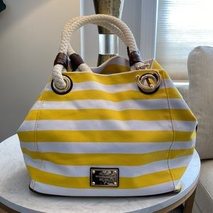 Michael Kors Marina Canvas Yellow and White stripe Nautical Bag
